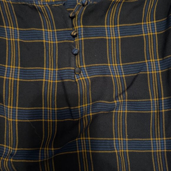 RW&Co Navy & Brown Plaid Blouse – Size Small – Ruffle Sleeves – VGUC - Picture 8 of 8